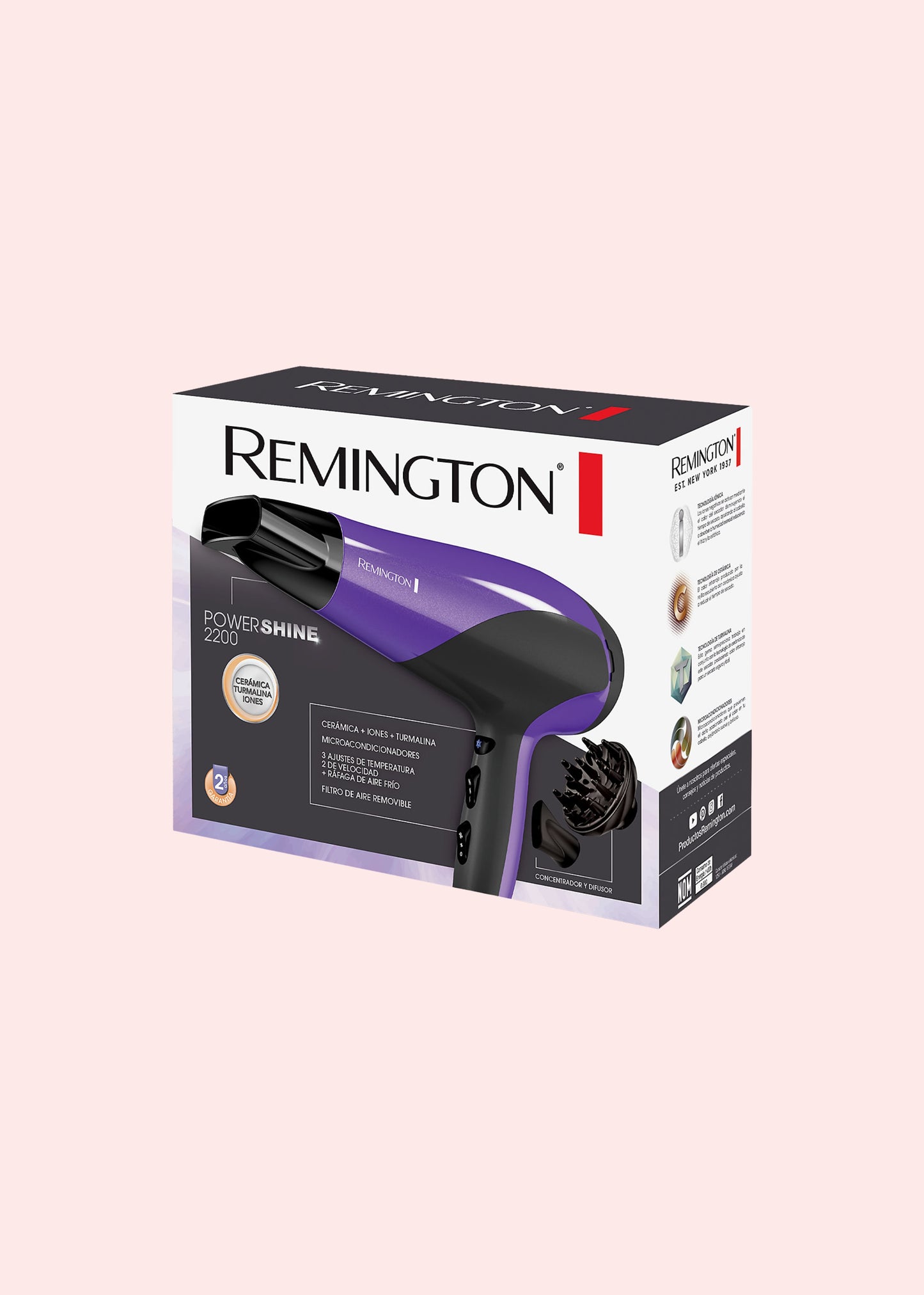 REMINGTON SECADOR CON CERAMICA, IONES Y TURMALINA D3190