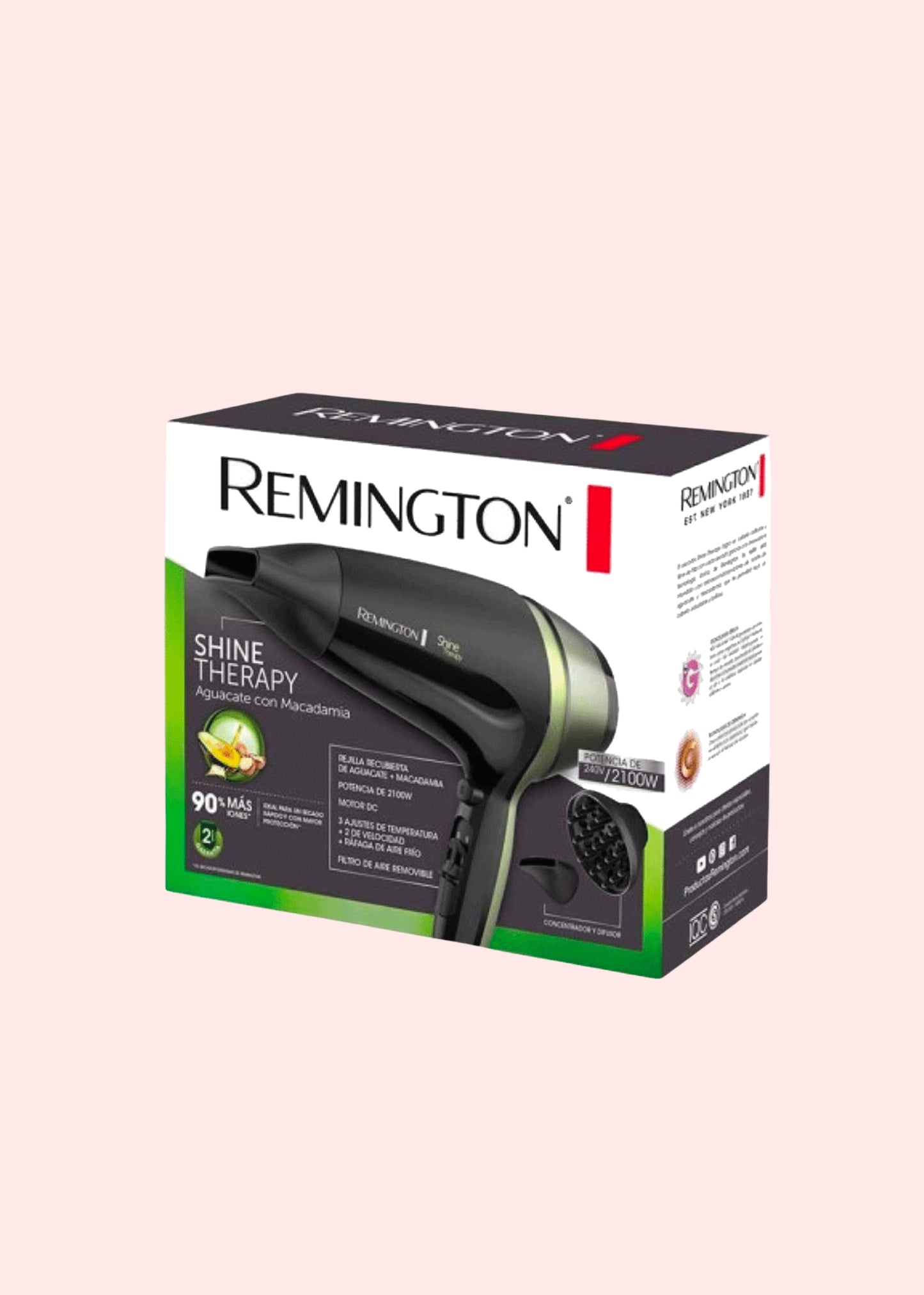 REMINGTON SECADOR SHINE THERAPY AGUACATE CON MACADAMIA NEGRO D13A