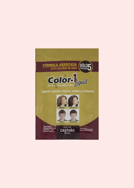 COLOR-1 TINTURA EN CREMA LIQUIDA CASTAÑO OSCURO 15 ML SOBRE